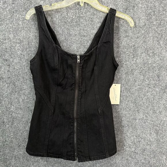 Universal Thread Black Denim Corset Top Size 0 Full Zip Front Hip Length Dbl Zip - Picture 1 of 10